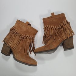 Sbicca Vintage Collection Kathrin Brown Suede Fringe Boots Women’s Size 6