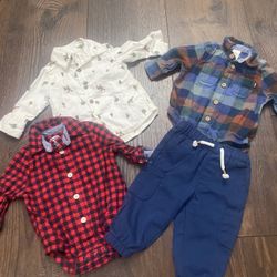 Lot Of 4 Boys Button Shirts And Pants Size 3 Months By Osh Kosh #6