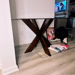 Glass top, Wood Base Table