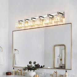 FDPBY Modern Bathroom Vanity Light 6-Lights Modern Chrome Crystal Bathroom Wall Light Bathroom Vanity Light Fixtures Chrome 6-Light

