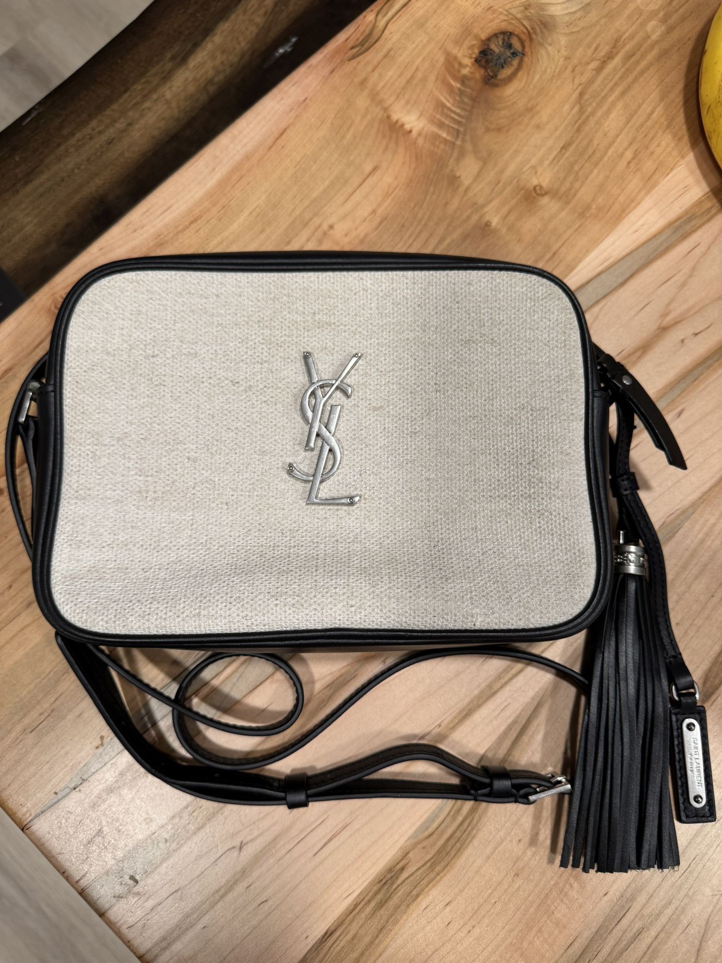 Saint Laurent Linen Canvas Monogram Lou Camera Bag Black