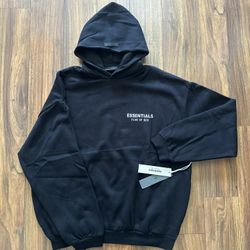 Black Essentials Hoodie White Font Front & Back