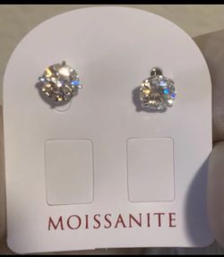 Rhodium Plated 925 Sterling Silver Moissonite VVS1 Stone  Push Back Earring 6MM.