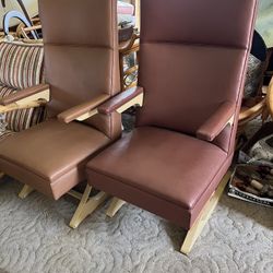 Mid Century  Modern Leather Arm Rocking Chairs-pair