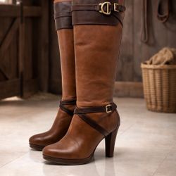 COLE HAAN Poppy Cognac Leather Riding High Heel Tall Boots 