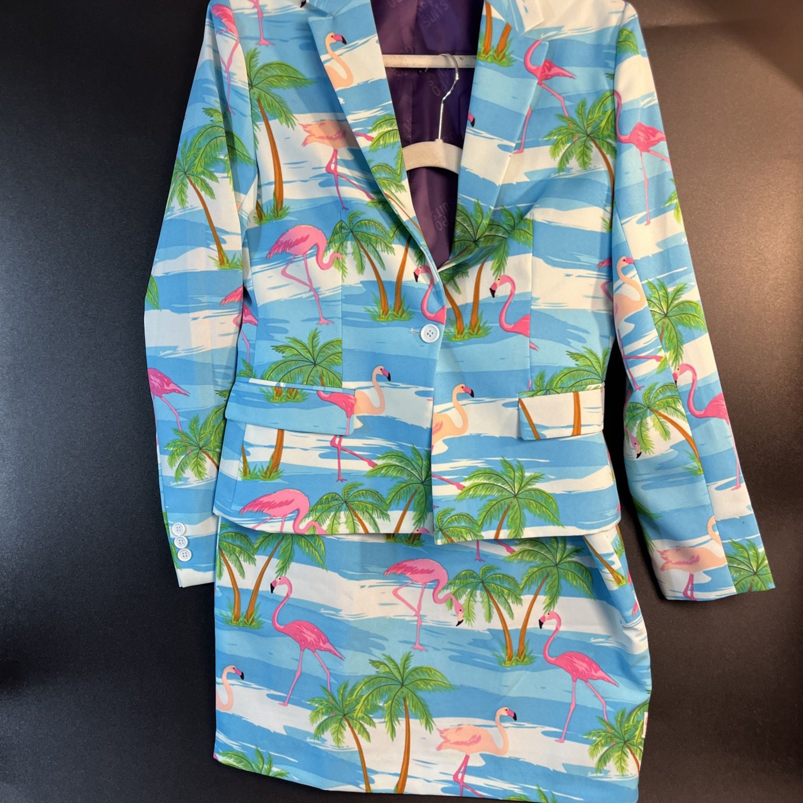 Pink Flamingo Blazer Skirt Tropical Florida Golf Oppo Suit Women 10 Cruise Party