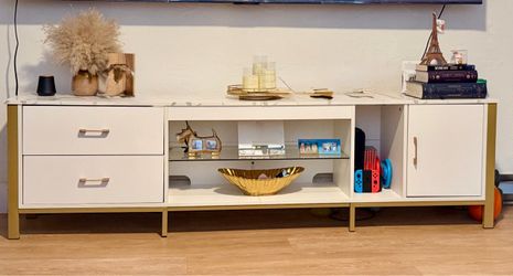 White and Gold TV Stand with Storage