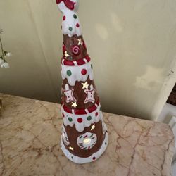 Gingerbread Peppermint LIGHT UP Donut CHRISTMAS TREE Figurine 10" 