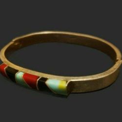 Amazing genuine Alpaca silver hinged bracelet with turquoise and carnelian. Size is Woman's 7- 7.5.