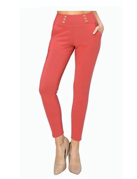 Women’s C- Slim Fit Scuba Pants With Gold Button Detail Size Medium 
