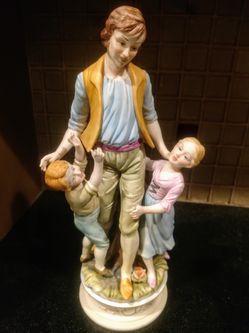 Vintage Bisque Porcelain Father And Children Sculpture