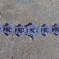 Magnetic Purple Hexagon Lace Glass Beaded Bracelet
