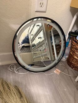Round LED Vanity Mirror with Black Frame