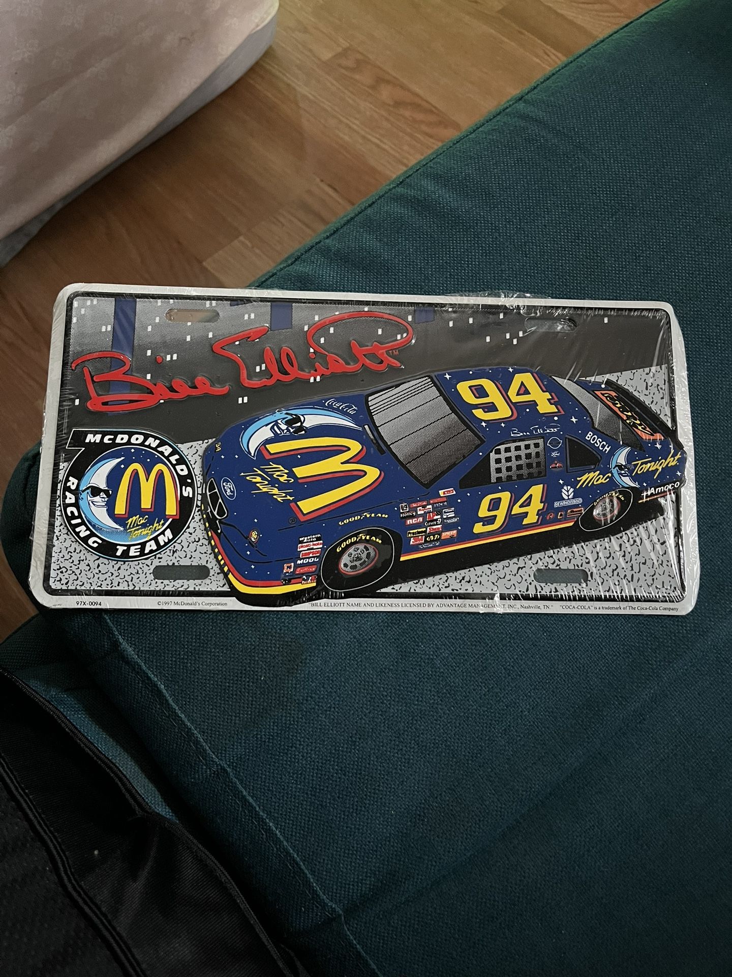 1997 Bill Elliott McDonald's Racing Team Booster License Plate Nascar 94 Car Mac