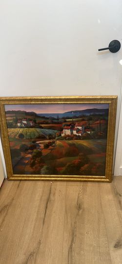 Large framed Tuscany print signed by Tan Chou- beautiful colors