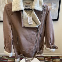 Walter Baker Lamb Leather Jacket Adele Faux Shearling Lined Women’s Coat Dusty Pink -XS