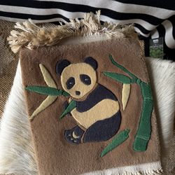 Vintage handmade silk panda bear tapestry wall hanging