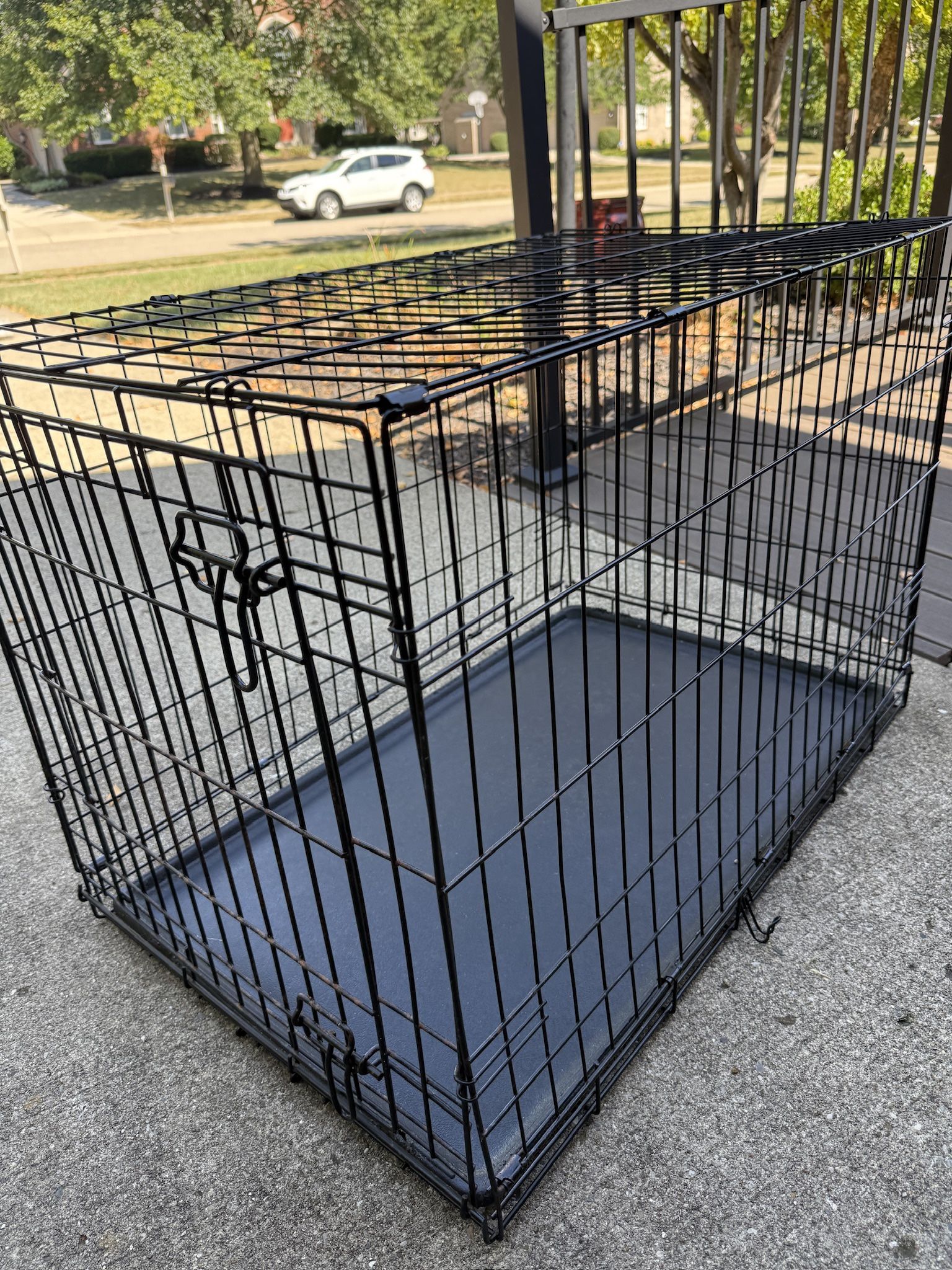 Large 3x2x2’ Dog Crate and Tray! Easily collapses flat for transport or storage.