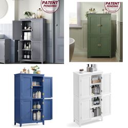 Floor Storage Cabinet, Freestanding Storage Unit with 4 Doors, Adjustable Shelves, 11.8 x 23.6 x 43.3 Inches, for Entryway, Bathroom, White UBBC552P31
