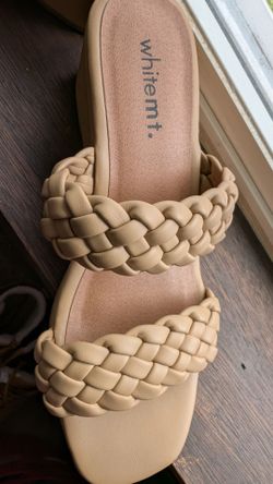 White Mountain Beige Braided Wedge Slide Sandals Size 6.5