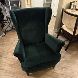 IKEA Green Velvet Strandmon Chair and Ottoman