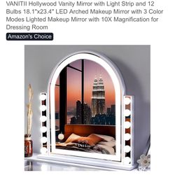VANITII Hollywood Vanity Mirror with Light Strip and 12 Bulbs 18.1"x23.4" LED Arched Makeup Mirror with 3 Color Modes Lighted Makeup Mirror with 10X M