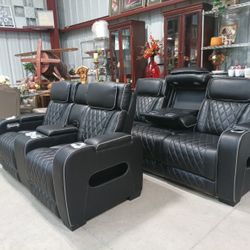 Living Room Set, Couches, Sofas, Recliners With Power Headrests, Cup Holders, Storage Arms, Charging Ports And LED Lighting!