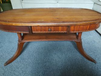 Vintage Oval Wood Coffee Table with Drawer