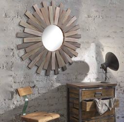 Sunburst Wall Mirror Rustic Wood Frame