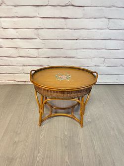 Vintage Bamboo Rattan Removable Tray Table