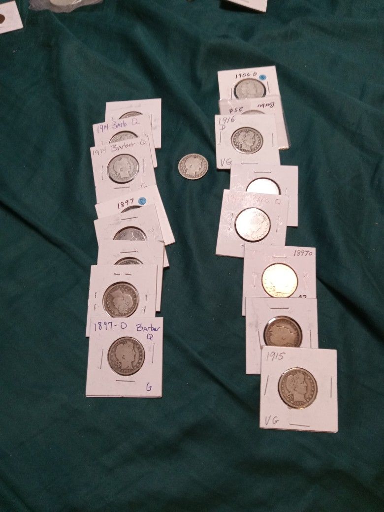 Barber Quarters 90%silver All Good Dates 2 1897 O 