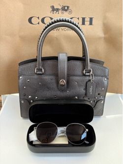 Coach Mercer Satchel 24 Star Rivets Metallic  NWT Details Metallic grain leather Inside zip and multifunction pockets Center zip compartment Turnlock 