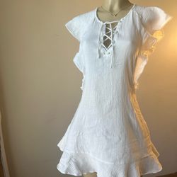 New Tavik White Lace-up Mini Dress Size Small 100% Cotton