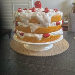 Vintage Rare Hand Painted Ceramic Strawberry Shortcake Pedestal Cake Plate with Dome Lid • Berries and Cream Cake Holder.