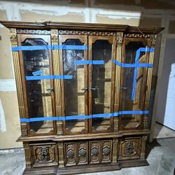 1970  China  Cabinet With Matching Wood Dining Table And 4 Chairs