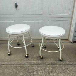 2 Rolling White Stools