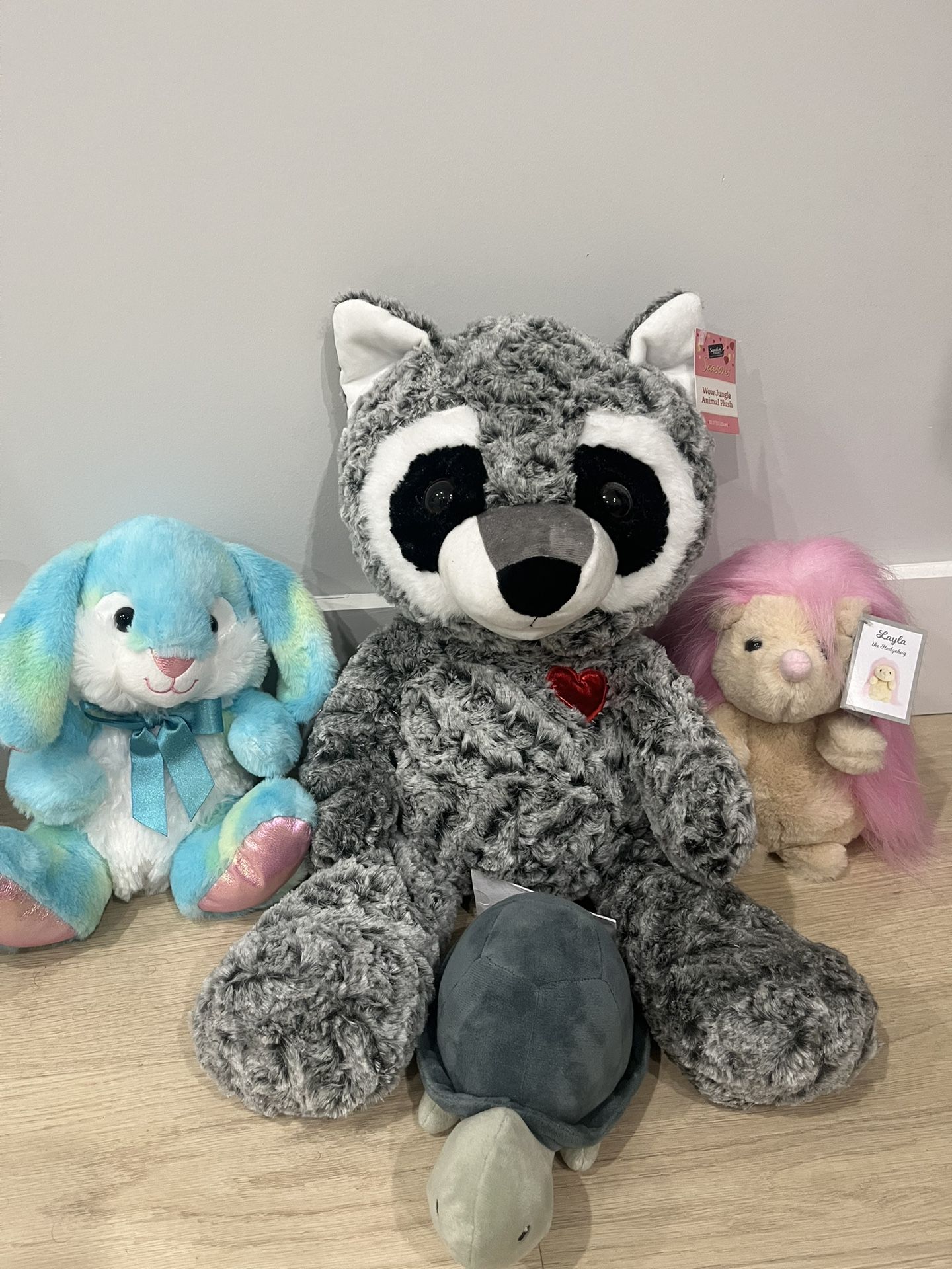 Cute Plush Toys – Turtle, Rabbit, Raccoon & Hedgehog