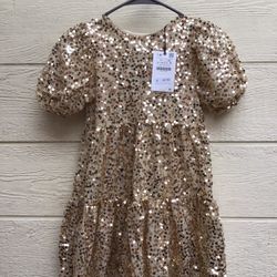  New Girls Gold Sequin Dress. Zara Size 8y