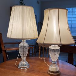 Vintage  Pair Of Leaded Glass Table Lamps