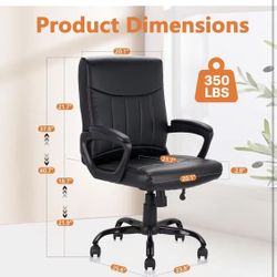✌️ Leather Office Executive Chair with Lumbar Support and Padded Armrestes, Swivel Rolling Ergonomic Mid Back Computer Task Desk Chair 