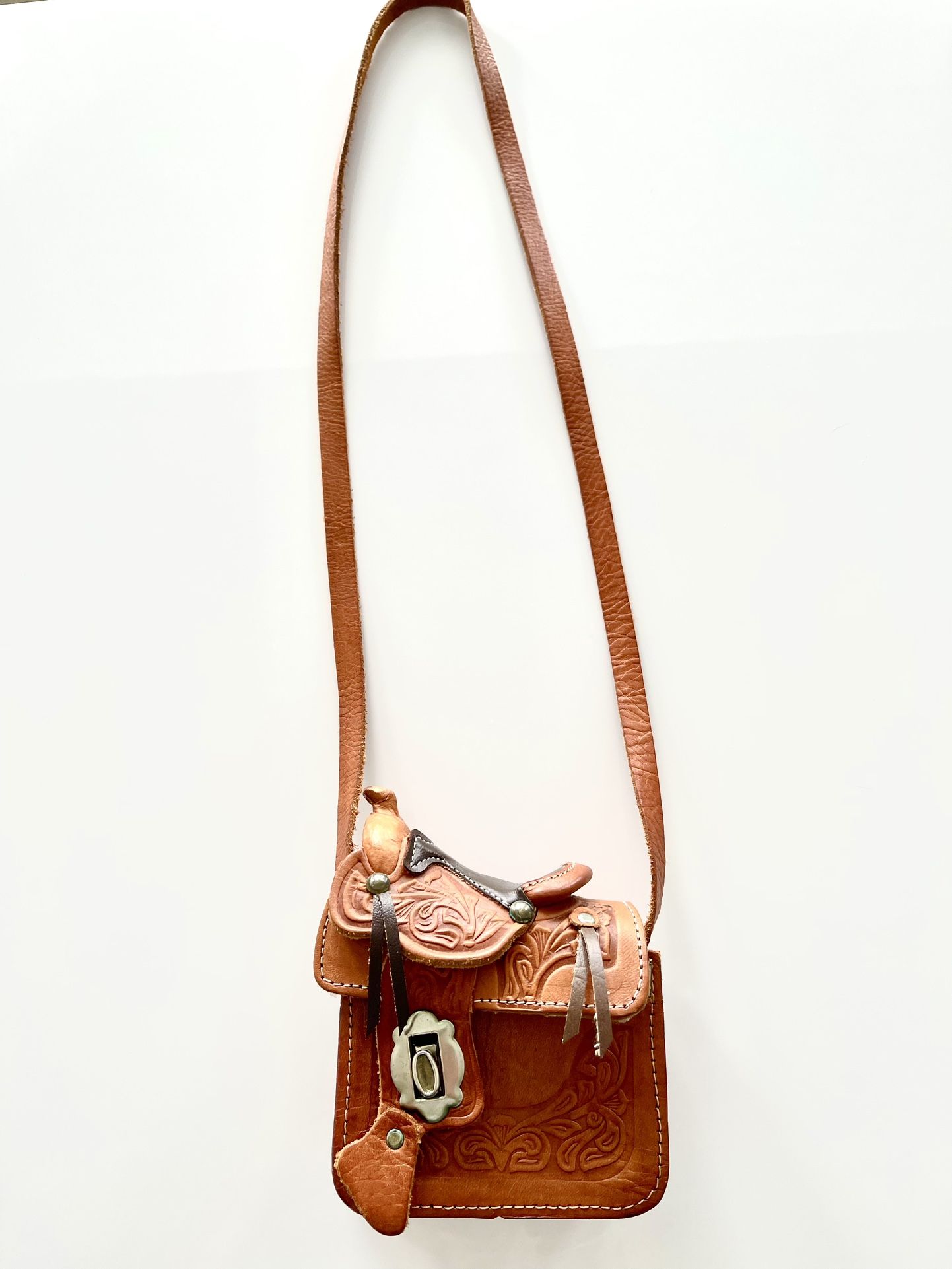 Mini Hand Tooled Saddle Leather Ladies Purse