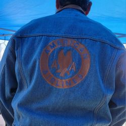 American Airlines Denim Jacket Large With Leather Collar