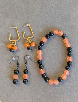 Orange and Black Beaded Jewelry Set