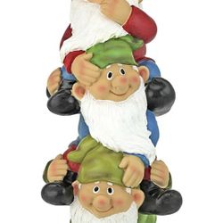 Three Gnomes Totem Pole Outdoor Garden Funny Lawn Gnome Statues (a) M30