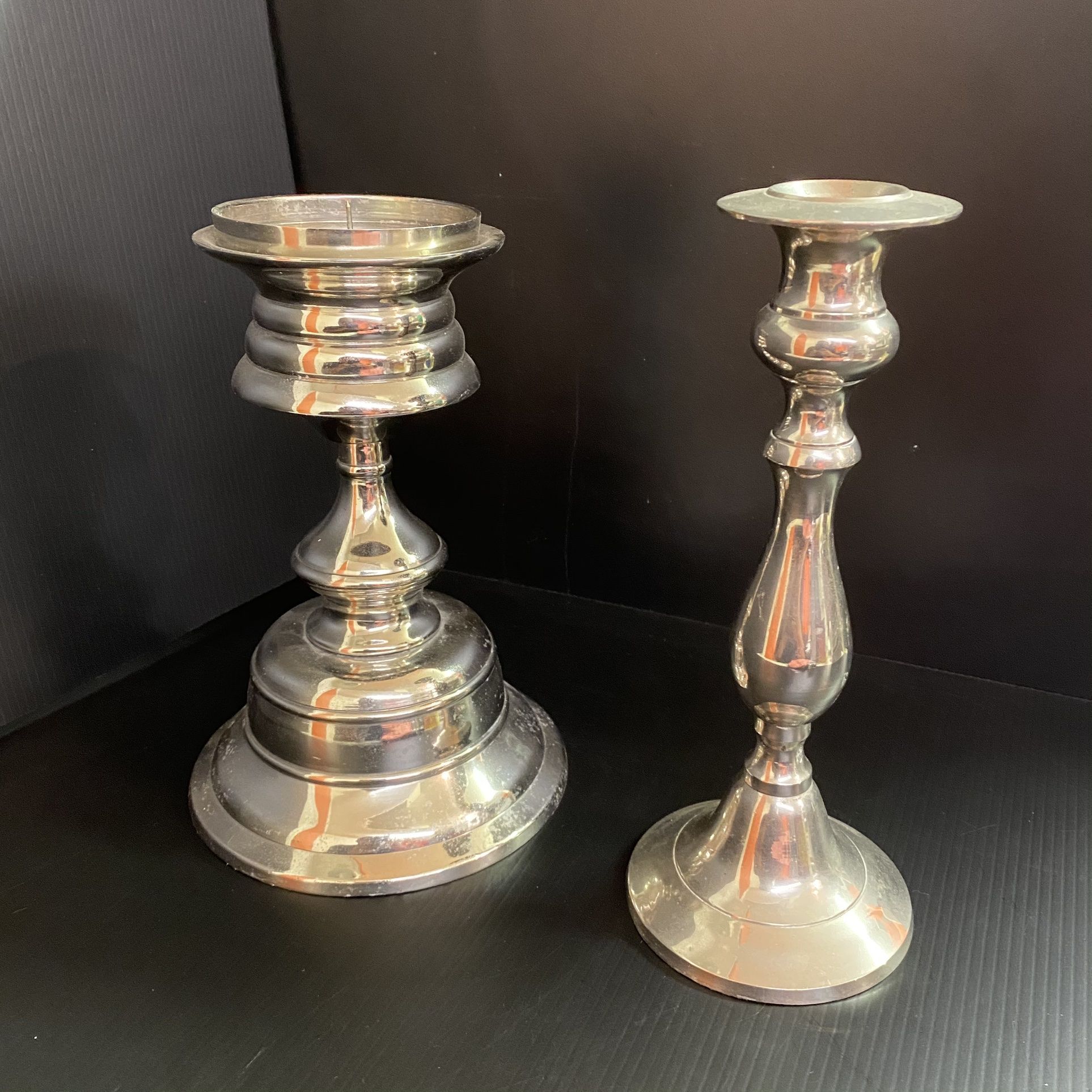 (2) Chrome Candle Holders - Metal