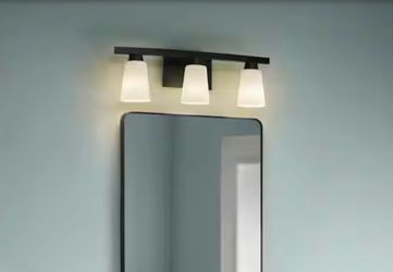 24 in. KESTLE 3-Light Black Vanity Light with Night Light Mode, E26 Incandescent or LED Bulb, White Frosted Glass Shade