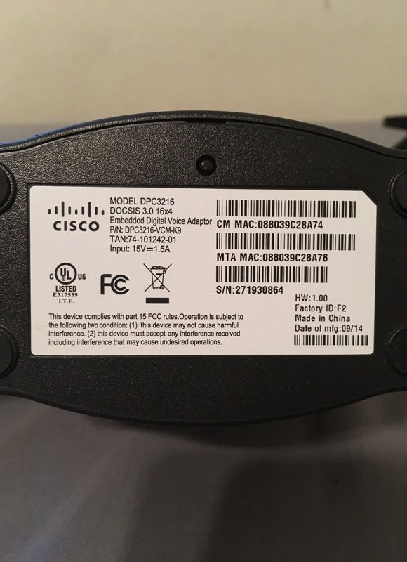 Cisco DPC3216 Cable Modem for high speed connection through