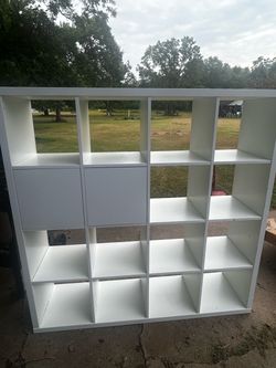 Large White Cube Storage Shelf / Bookcase with Cabinet Doors