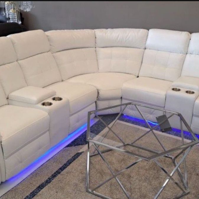NEW WHITE POWER RECLINING SECTIONAL WITH LED LIGHTS AND FREE DELIVERY 