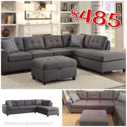 New grey linen sofa sectional with pillows